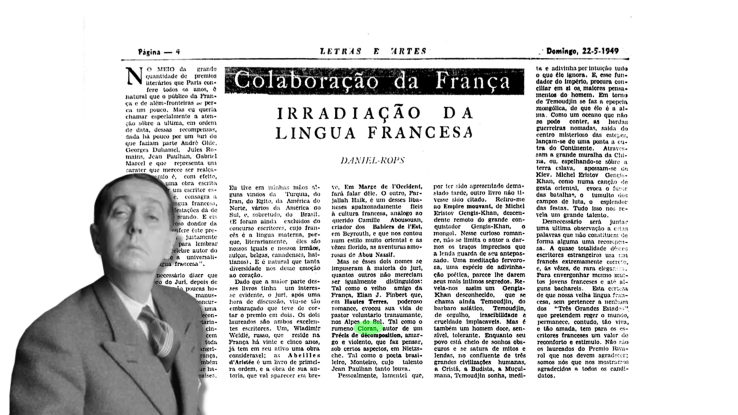 “Irradiação da língua francesa (colaboração da França)” – Daniel-Rops | Jornal A Manhã, 22 de maio de 1949